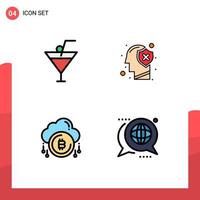 Group of 4 Filledline Flat Colors Signs and Symbols for drink payment brain protect d Editable Vector Design Elements