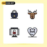 Set of 4 Modern UI Icons Symbols Signs for business lock lock canada security Editable Vector Design Elements