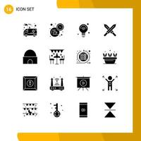 Modern Set of 16 Solid Glyphs Pictograph of islamic building building internet swoeds sword Editable Vector Design Elements