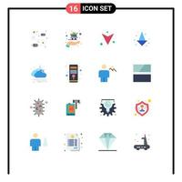 16 Universal Flat Color Signs Symbols of pc computer down cloud windy Editable Pack of Creative Vector Design Elements