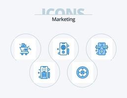 diseño de iconos del paquete de iconos azules de marketing 5. vocero. dólar. cazador. globo. compras vector