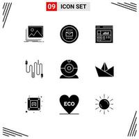 Pack of 9 creative Solid Glyphs of cam cables secretary cable layout Editable Vector Design Elements
