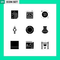 Pack of 9 Modern Solid Glyphs Signs and Symbols for Web Print Media such as finance business browser ribbon gender Editable Vector Design Elements