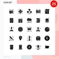 Mobile Interface Solid Glyph Set of 25 Pictograms of document play database game computer Editable Vector Design Elements