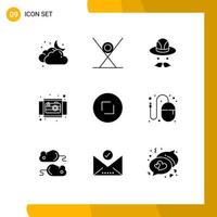 Modern Set of 9 Solid Glyphs Pictograph of arrows product sushi ecommerce camera Editable Vector Design Elements