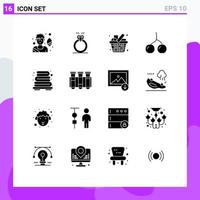 Set of 16 Modern UI Icons Symbols Signs for heating food cart cherry items Editable Vector Design Elements