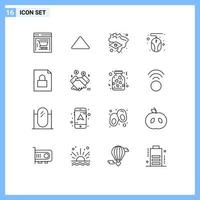 Modern Set of 16 Outlines and symbols such as marketing lock flag file mouse Editable Vector Design Elements