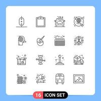 16 User Interface Outline Pack of modern Signs and Symbols of effort focusing solutions danger travel passport Editable Vector Design Elements