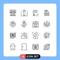 Modern Set of 16 Outlines and symbols such as map gear target public modern Editable Vector Design Elements