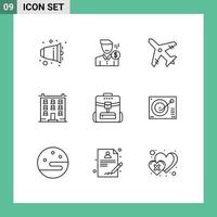 Editable Vector Line Pack of 9 Simple Outlines of home building payment big travel Editable Vector Design Elements