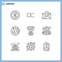 Modern Set of 9 Outlines and symbols such as trophy scalp disease crypto currency scalp dandruff dandruff Editable Vector Design Elements