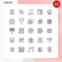 paquete de 25 líneas modernas, signos y símbolos para medios de impresión web, como dispositivos de computación en la nube, archivos de brújula, elementos de diseño de vectores editables