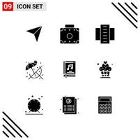 Set of 9 Modern UI Icons Symbols Signs for multimedia album building summer beach Editable Vector Design Elements