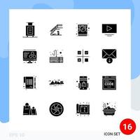 Set of 16 Vector Solid Glyphs on Grid for computer printing computer youtube video Editable Vector Design Elements