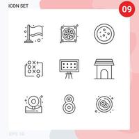 Mobile Interface Outline Set of 9 Pictograms of presentation board biology alphabet tactic Editable Vector Design Elements