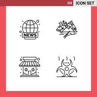 Pictogram Set of 4 Simple Filledline Flat Colors of world wide market news landscape shop Editable Vector Design Elements