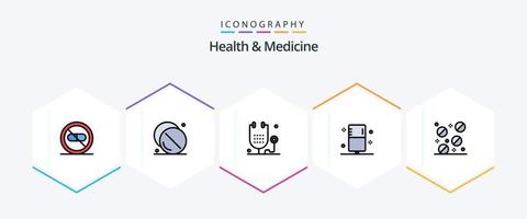 paquete de iconos de 25 líneas completas de salud y medicina que incluye fitness. enfermedad. médico. medicamento. forma vector