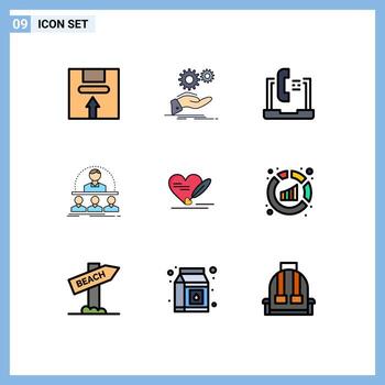 9 Universal Filledline Flat Colors Set for Web and Mobile Applications course business gear service help Editable Vector Design Elements