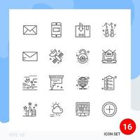 Pack of 16 creative Outlines of email jewelry delivery gold earring Editable Vector Design Elements