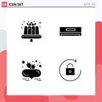 Set of 4 Vector Solid Glyphs on Grid for cake beetroot sweets electric healthy diet Editable Vector Design Elements