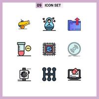 9 Universal Filledline Flat Color Signs Symbols of phonograph disc storage processor cpu Editable Vector Design Elements