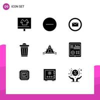 Group of 9 Solid Glyphs Signs and Symbols for nature tree multimedia power environment Editable Vector Design Elements
