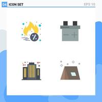 Modern Set of 4 Flat Icons and symbols such as hot sale construction battery architecture campfire Editable Vector Design Elements