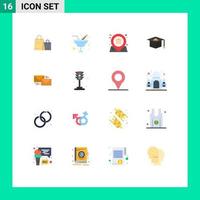 User Interface Pack of 16 Basic Flat Colors of reply graduation location education interaction Editable Pack of Creative Vector Design Elements