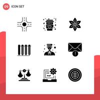 Set of 9 Commercial Solid Glyphs pack for boy avatar nature heating hot Editable Vector Design Elements