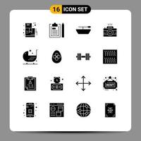 Set of 16 Modern UI Icons Symbols Signs for form disease boat chair photography Editable Vector Design Elements