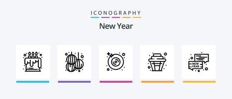 paquete de iconos de la línea 5 de año nuevo que incluye invitación. fiesta. calendario. luz. vela. diseño de iconos creativos vector