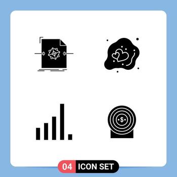 conjunto moderno de 4 pictogramas de glifos sólidos de conexión de documentos que procesan elementos de diseño de vectores editables de señal de huevo