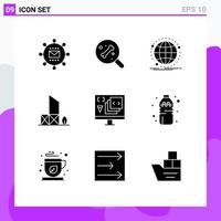 Pack of 9 creative Solid Glyphs of security lifeguard data beach web Editable Vector Design Elements