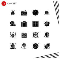 Group of 16 Modern Solid Glyphs Set for briefcase company home business branding Editable Vector Design Elements