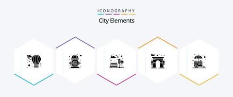 paquete de iconos de 25 glifos de elementos de la ciudad que incluye puesto. puerta. banco. puerta. arquitectura vector