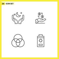 4 User Interface Line Pack of modern Signs and Symbols of pray charity cresent dollar color Editable Vector Design Elements