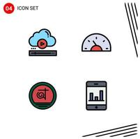 Set of 4 Vector Filledline Flat Colors on Grid for video dashboard cloud bike bangladesh Editable Vector Design Elements