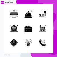 9 Universal Solid Glyphs Set for Web and Mobile Applications cheese dessert cutlery cake brownie Editable Vector Design Elements