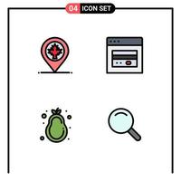 grupo de símbolos de icono universal de 4 colores planos de línea de relleno modernos de mapa dieta saludable hoja web pera elementos de diseño vectorial editables vector