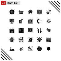 Pack of 25 Modern Solid Glyphs Signs and Symbols for Web Print Media such as job gears food development screen Editable Vector Design Elements