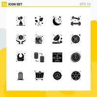 16 Universal Solid Glyphs Set for Web and Mobile Applications lifting athletics tree activities night Editable Vector Design Elements