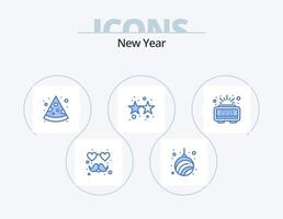 New Year Blue Icon Pack 5 Icon Design. new year. clock. food. stars. firework vector