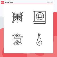 Universal Icon Symbols Group of 4 Modern Filledline Flat Colors of computer audio map cost music Editable Vector Design Elements