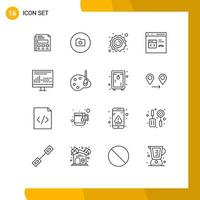 Pack of 16 creative Outlines of coding develop sun coding app Editable Vector Design Elements