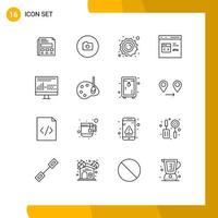 Pack of 16 creative Outlines of coding develop sun coding app Editable Vector Design Elements