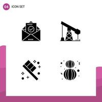 4 Universal Solid Glyphs Set for Web and Mobile Applications mail bath education oil eight march Editable Vector Design Elements