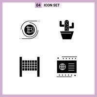 Pack of 4 Modern Solid Glyphs Signs and Symbols for Web Print Media such as bitcoins net cryptocurrency nature card Editable Vector Design Elements