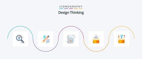 Design Thinking Flat 5 Icon Pack que incluye creatividad. arriba. pensamiento. comenzar. imagen vector