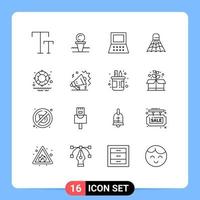 conjunto de 16 iconos modernos de la interfaz de usuario signos de símbolos para los elementos de diseño vectorial editables del volante del juego del portátil del salvavidas del parque vector