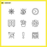 Set of 9 Modern UI Icons Symbols Signs for pot cactos interface school drawer Editable Vector Design Elements